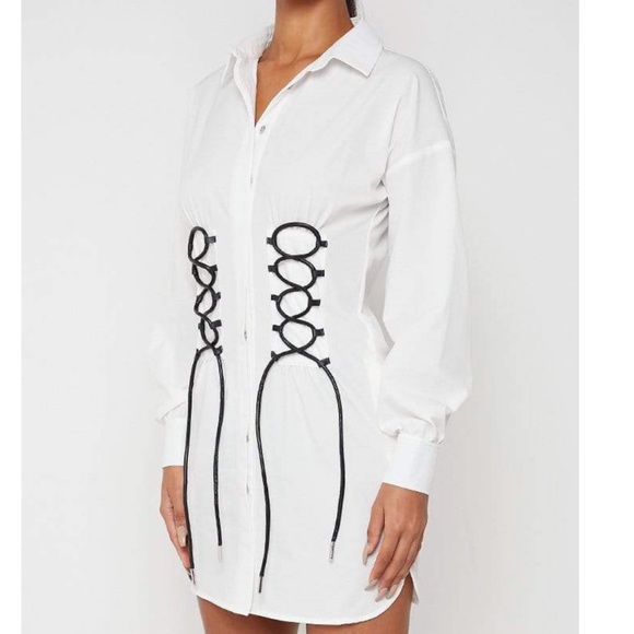 LACE-UP SHIRT DRESS - WHITE - Picture 1 of 5